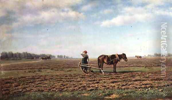 Ploughing the Field Oil Painting - Mikhail Konstantinovich Klodt