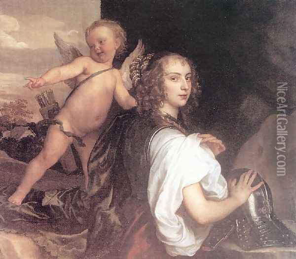 Portrait Of A Girl As Erminia Accompanied By Cupid Oil Painting - Sir Anthony Van Dyck
