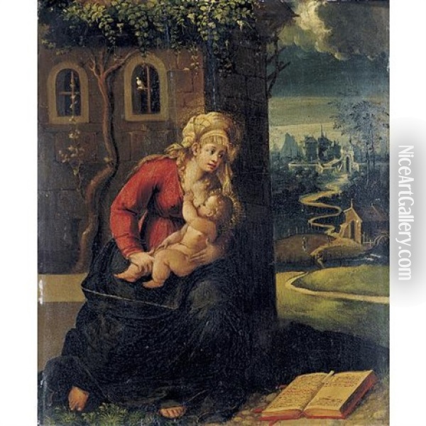 Madonna And Child With A Book Oil Painting - Battista (de Luteri) Dossi
