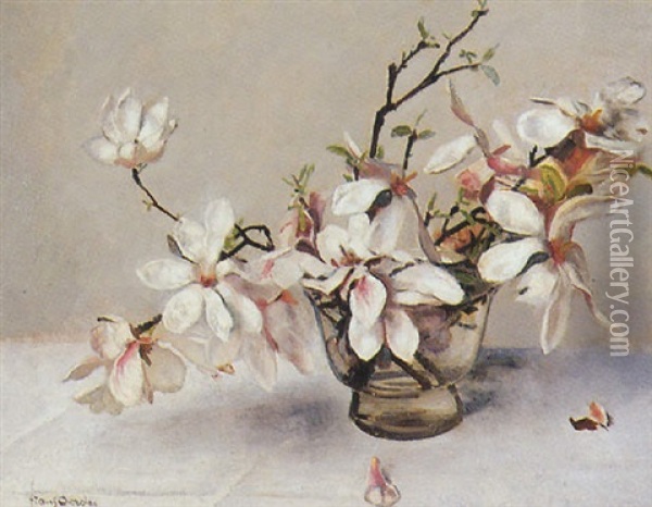 Still Life Of Magnolias In A Glass Vase Oil Painting - Frans David Oerder