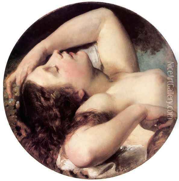 Sleeping Bacchante 1850-55 Oil Painting - Karoly Brocky