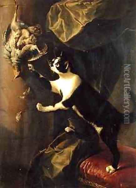Cat and Dead Game Oil Painting - Alexandre-Francois Desportes