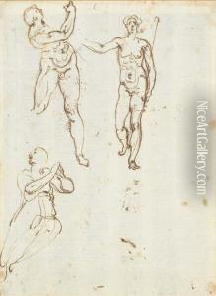 Studies Of Saint John The 
Baptist Carrying A Crook, A Figureholding A Block And A Kneeling Female 
Looking Up (recto); A Puttoin Flight (verso) Oil Painting - Cherubino Alberti
