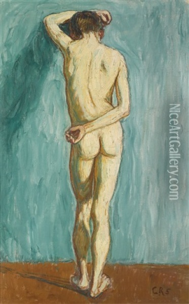 Mannlicher Ruckenakt (male Nude, Back View) Oil Painting - Christian Rohlfs