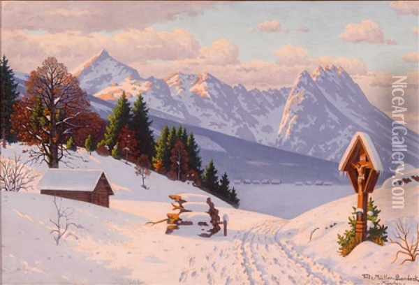 Prachtvolle Hochgebirgslandschaft Im Winter Oil Painting - Fritz Mueller-Landeck