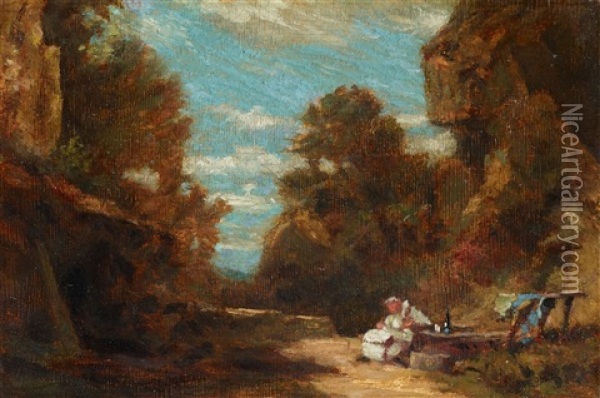 Monk In A Rocky Landscape Oil Painting - Carl Spitzweg