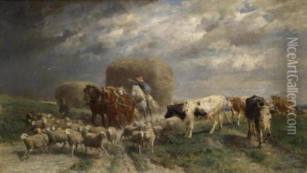 Bringing In The Haywith A Storm Approaching Oil Painting - Otto Karl Kasimir Von Thoren