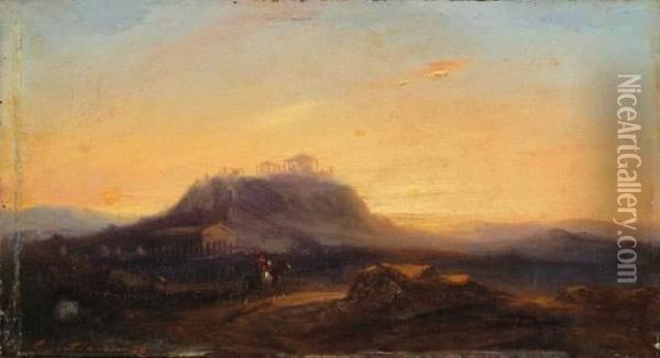 Paysage Aux Ruines, 1859  Oil Painting - Eugene Napoleon Flandin