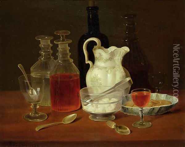 Still Life with Decanters Oil Painting - J. Rhodes