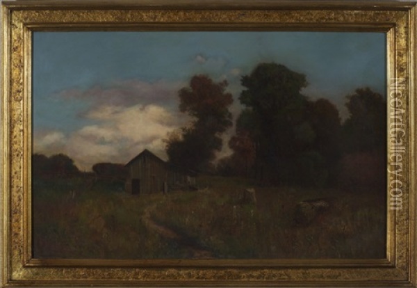 Barn In A Wooded Landscape Oil Painting - Franklin DeHaven
