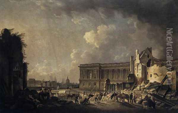 Clearing the Area in front of the Louvre Colonnade Oil Painting - Pierre-Antoine de Machy