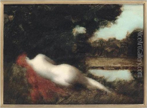 Nymphe Couchee De Dos Oil Painting - Jean-Jacques Henner