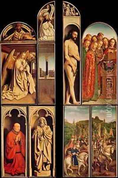 Left panel from the Ghent Altarpiece Oil Painting - Hubert & Jan van Eyck