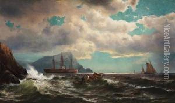 Fishermen Near A Rocky Coast Oil Painting - Mauritz F. H. de Haas