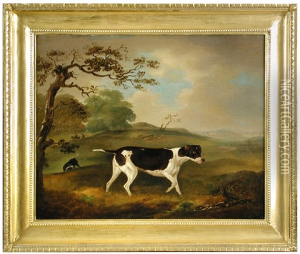 Pointers In A Landscape With Sportsmen Oil Painting - Thomas Weaver