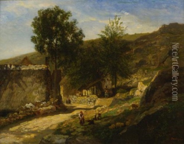 Entrance To The Village Oil Painting - Charles Francois Daubigny