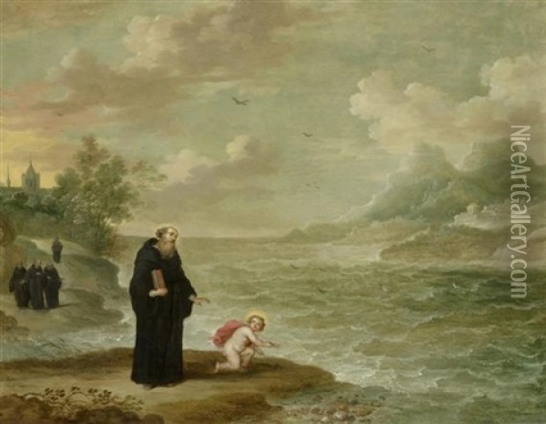 Heiliger Augustinus Mit Einem Knaben: Allegorie Der Dreifaltigkeit Oil Painting - Abraham Willemsens