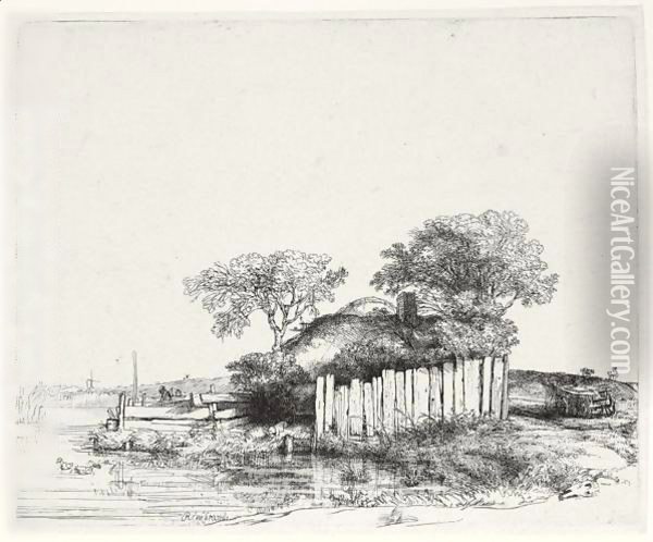 Cottage With A White Paling Oil Painting - Rembrandt Van Rijn