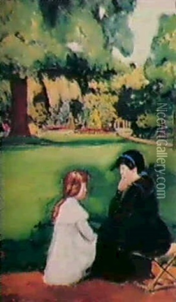 Femme Et Enfant Au Parc Monceau Oil Painting - Fernand Piet