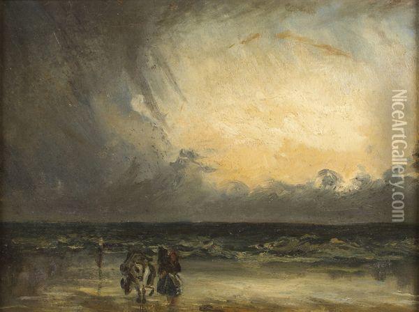 Approche D'un Ouragan Sur La Mer Au Coucher De Soleil Oil Painting - Paul Huet
