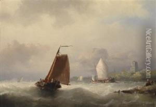 Sailingboats By The Coast Oil Painting - Nicolaas Riegen