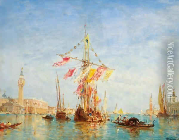 A Sailing Boat On A Feast Day On The Grand Canal In Venice Oil Painting - Felix Ziem