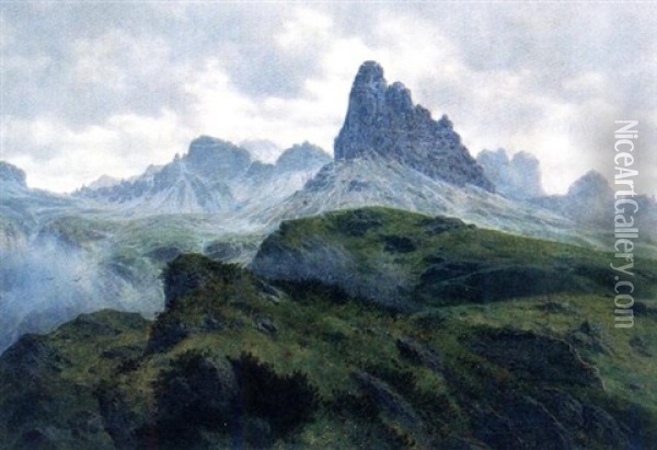 Die Drei Zinnen Vom Monte Pirano Gesehen Oil Painting - Josef von Schloegl