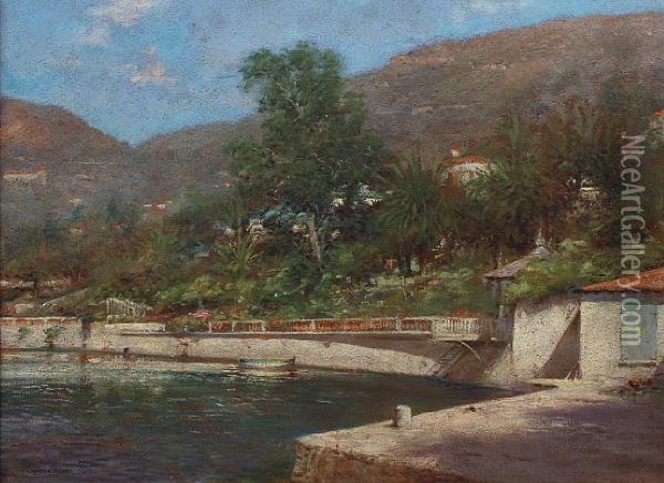 A Private Mooring, South Of France Oil Painting - Harry Foster Newey