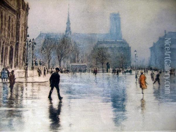 Parisian Street Scene Oil Painting - Henri Hirne, Dit Le Riche