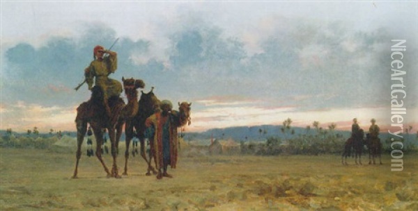 An Arab Caravan Oil Painting - Vincenzo Marinelli