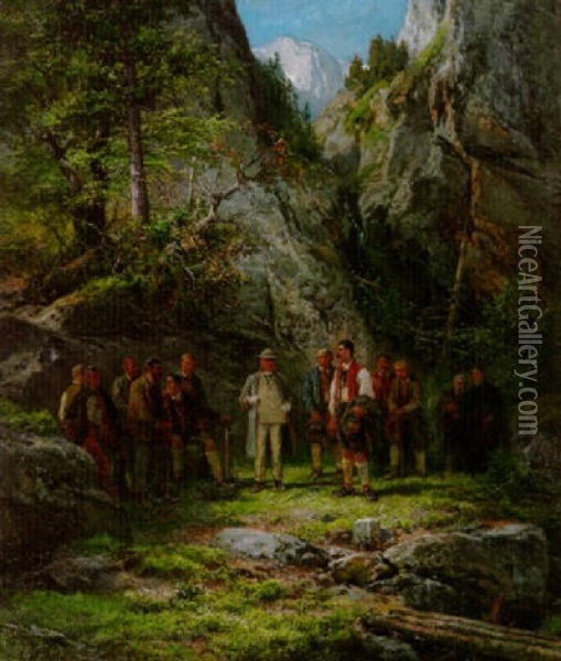 Hoher Besuch Am Grenzstein Im Gebirgswald Oil Painting - Bernhard Muehlig