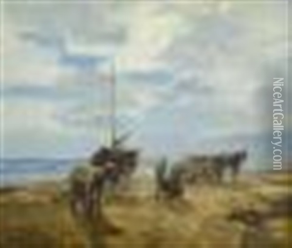 Beach Scene With Fishing Boat, Horse-drawn Cart And Figures Oil Painting - Evert Pieters