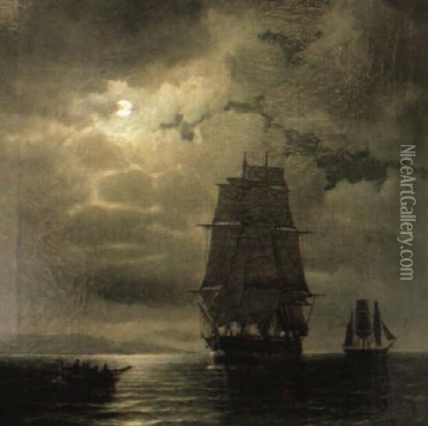 Segelfartyg I M+nljus Oil Painting - Carl Ludwig Bille