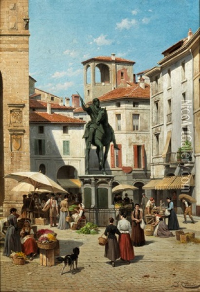 Blick Auf Die Piazza Cavalli, Piacenza Oil Painting - Jacques Francois Carabain