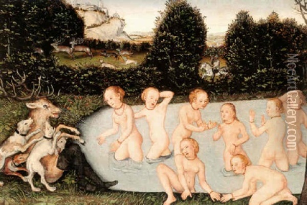 Diana And Actaeon Oil Painting - Lucas Cranach the Younger