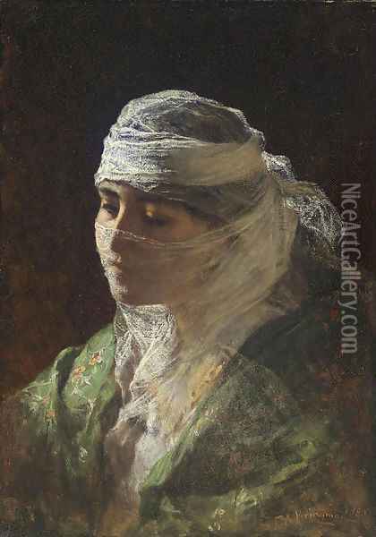 A Veiled Beauty of Constantinople Oil Painting - Frederick Arthur Bridgman