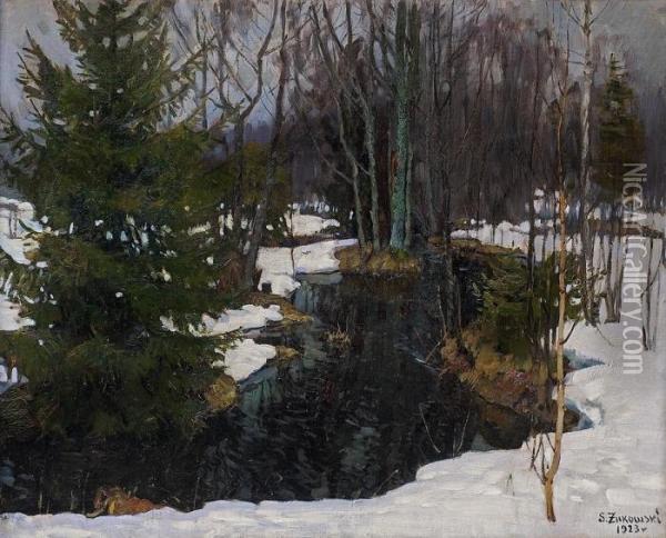 Source In Snow Oil Painting - Stanislaw Zukowski