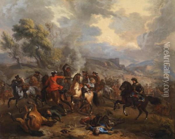 A Cavalry Engagement From The Time Of Thewar Of The Spanish Secession Oil Painting - Jan von Huchtenburgh