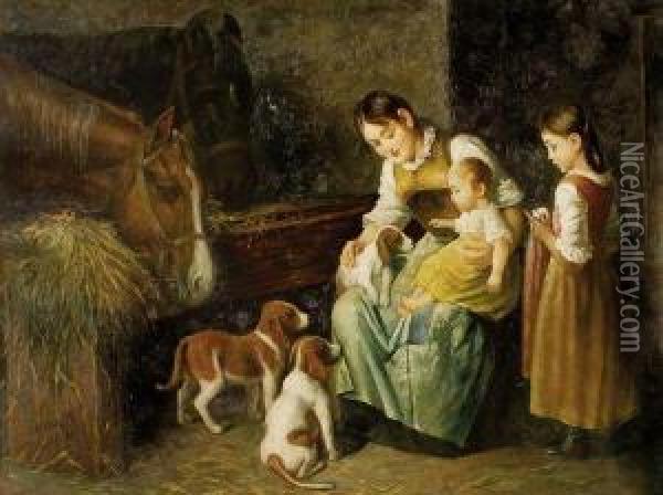 Famille A L'ecurie Oil Painting - Y. Woung