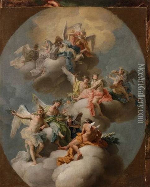 L'allegorie Des Saisons Avec Les Signes Du Zodiaque Oil Painting - Filippo Falciatore
