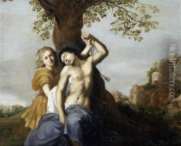 Angelica And Medoro Oil Painting - August Leu the Younger