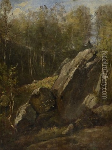 Au Pre Larcher, Fontainebleau Septembre Oil Painting - Henri Joseph Constant Dutilleux