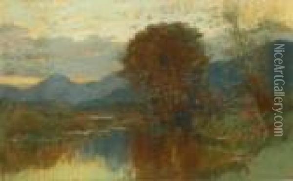 Luminous River Landscape With Distant Mountains Oil Painting - George Herbert McCord