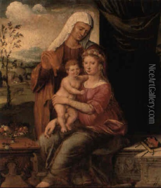 The Madonna And Child With St. Anne Oil Painting - Innocenzo di Pietro (da Imola) Francucci