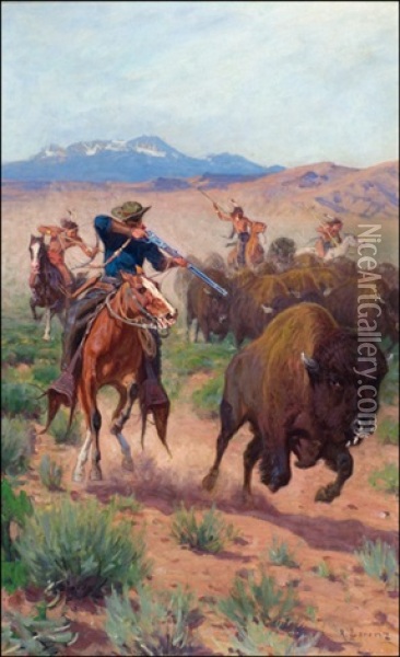 The Buffalo Hunters Oil Painting - Richard Lorenz