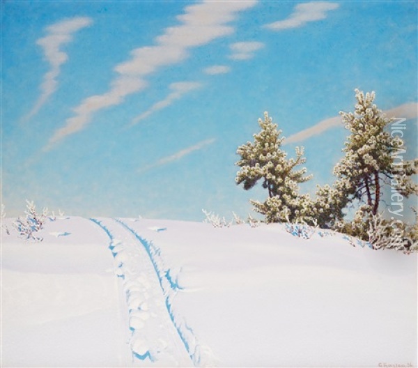 Skidsparet Oil Painting - Gustaf Fjaestad