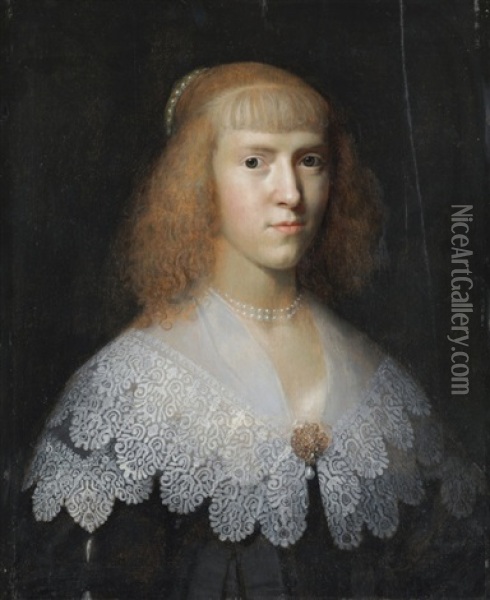 Portrait Einer Jungen Dame Mit Perlenkette Oil Painting - Paulus Moreelse