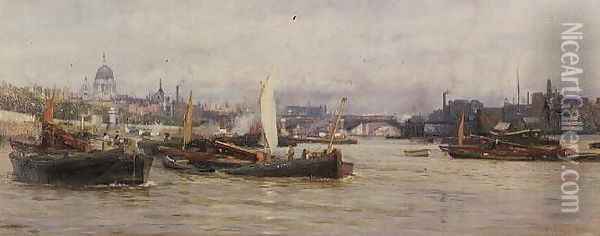 Shipping on the Thames Oil Painting - Charles William Wyllie