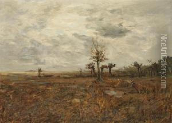 Herbstlandschaft Mit Rotwild Oil Painting - Christian Johann Kroner