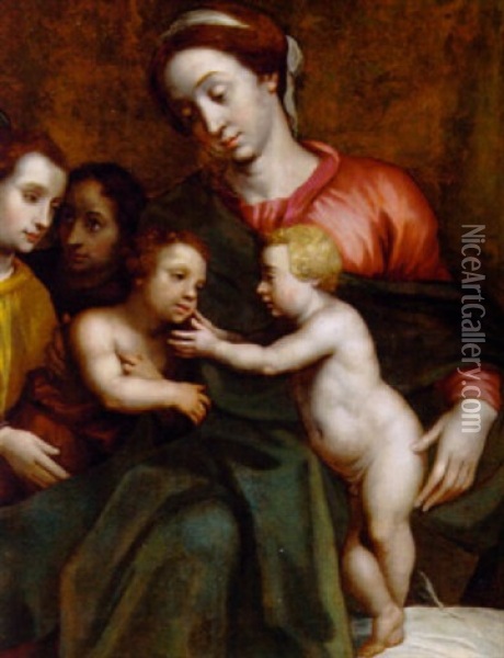 The Madonna And Child With The Infant Saint John The Baptist Oil Painting - Jacob De Backer
